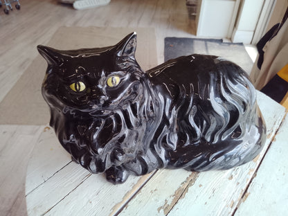 Large black ceramic cat