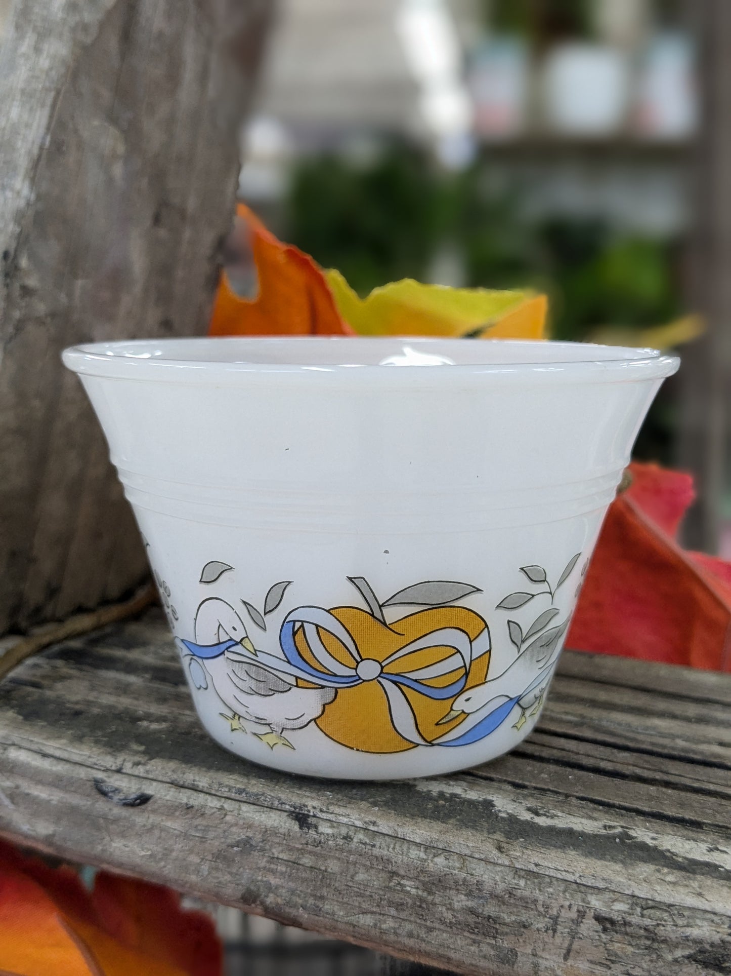 Milk glass dish with goose