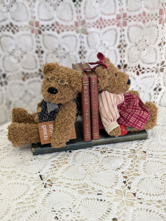 1980s teddy bear bookends with faux books