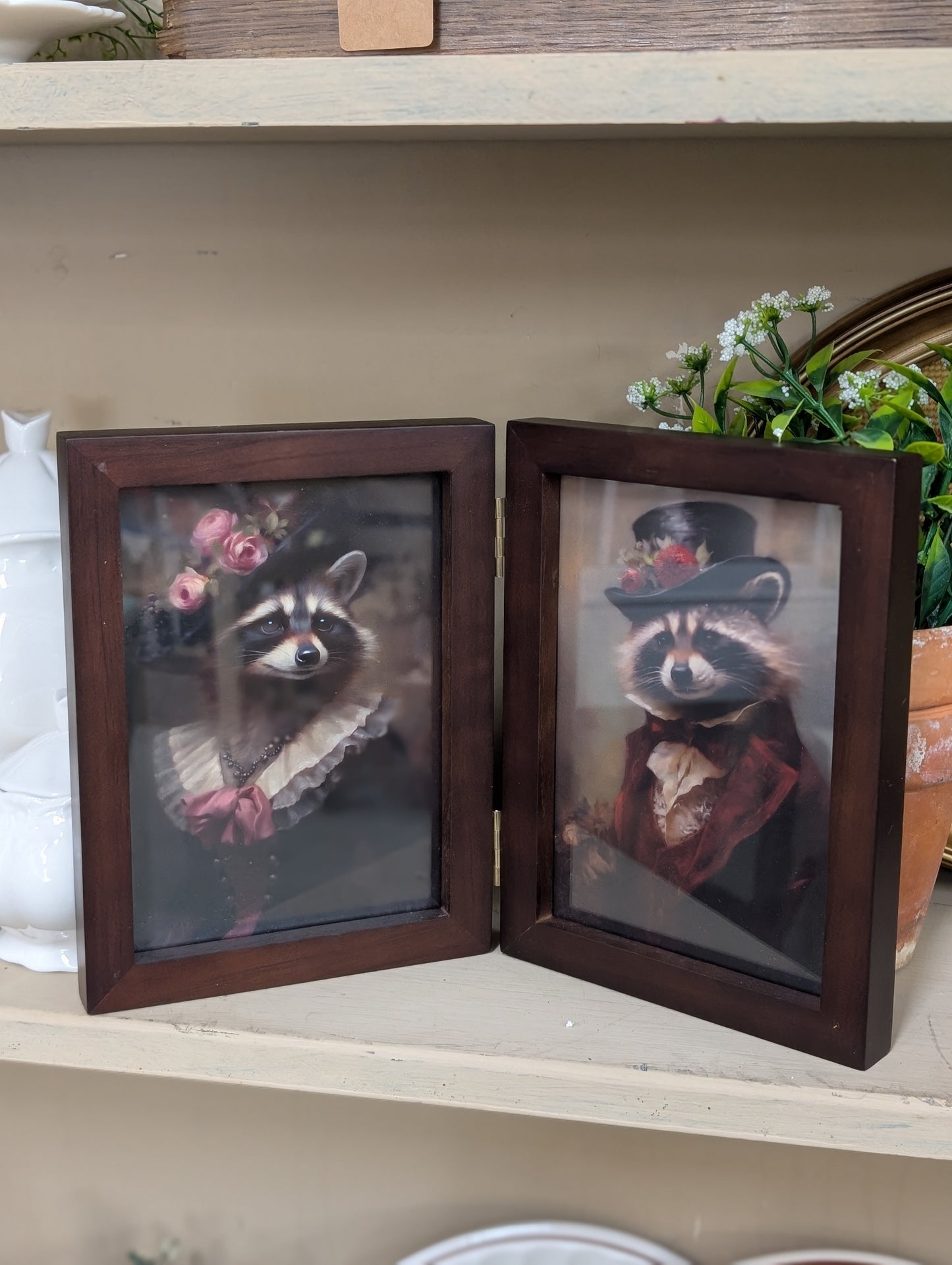 Mr and mrs raccoon framed art