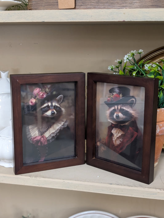 Mr and mrs raccoon framed art