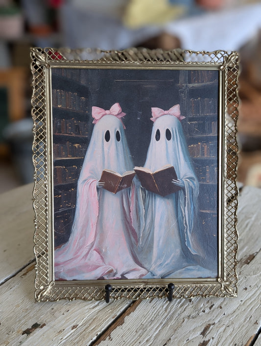 Ghost in library framed print