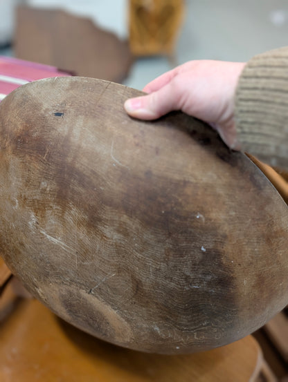 primitive white pine wood dough or serving bowl.