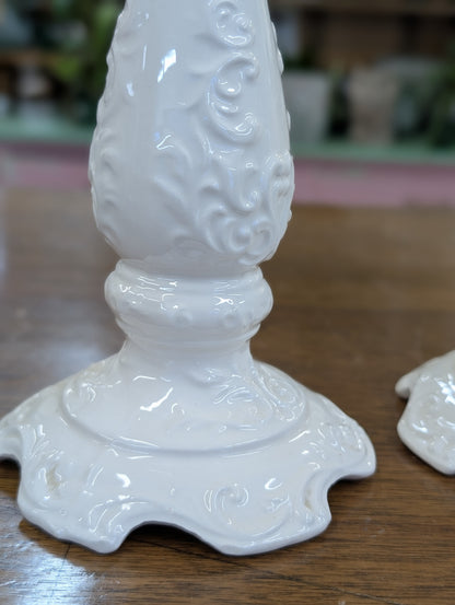 Set of white ceramic candle sticks