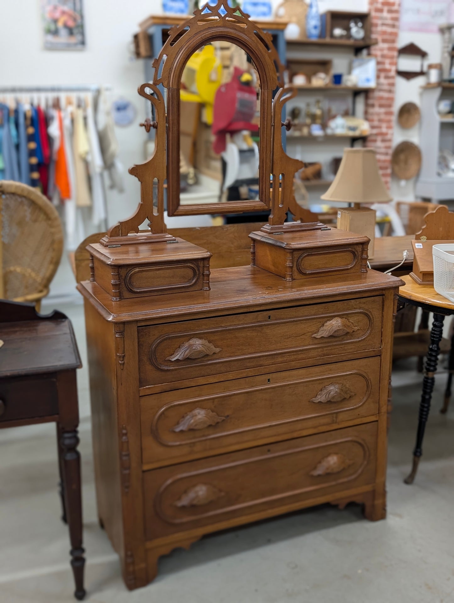 Walnut dresser with pivot mirror