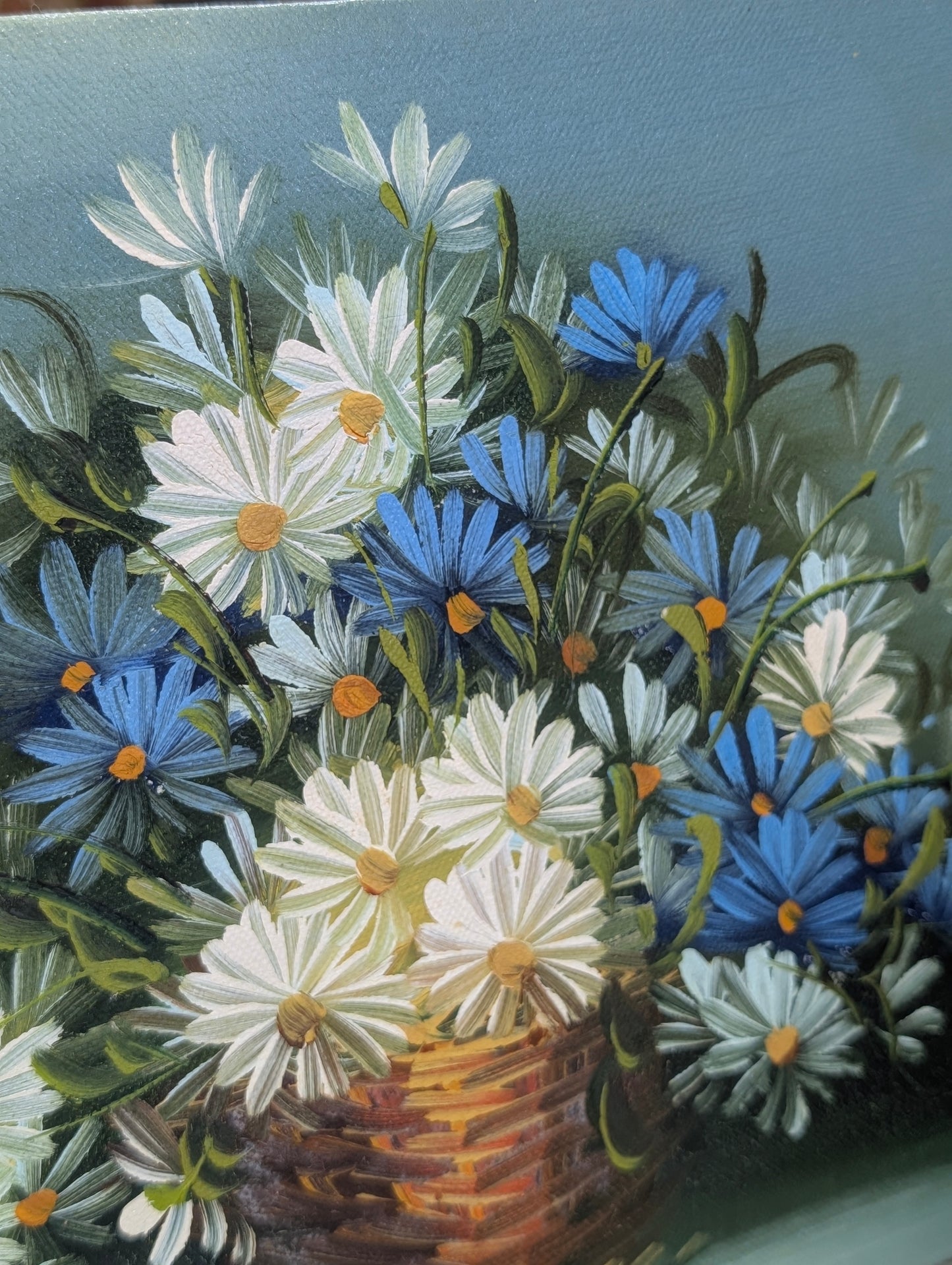 White and blue flowers painting