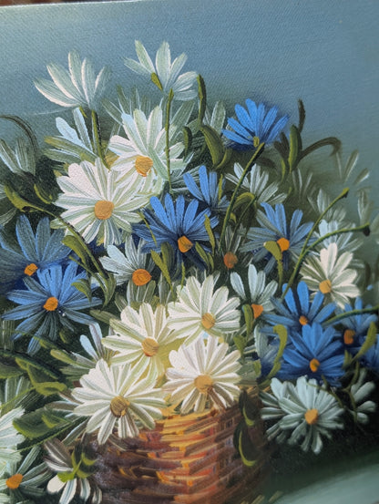 White and blue flowers painting