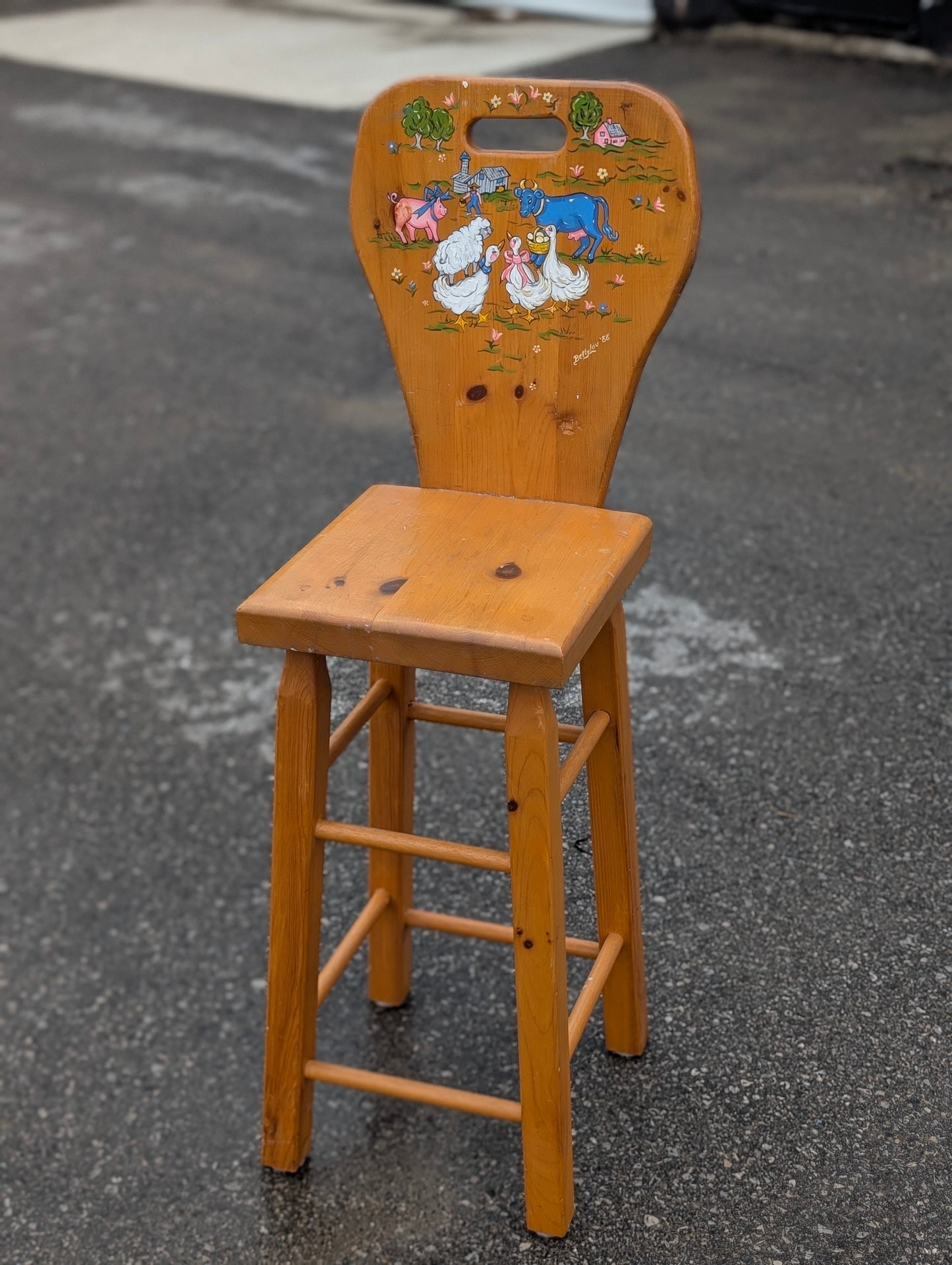 Wood 80's stool