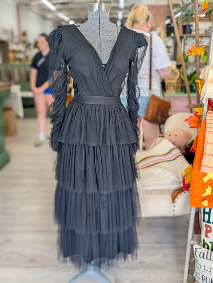 Black flowing dress with mesh
