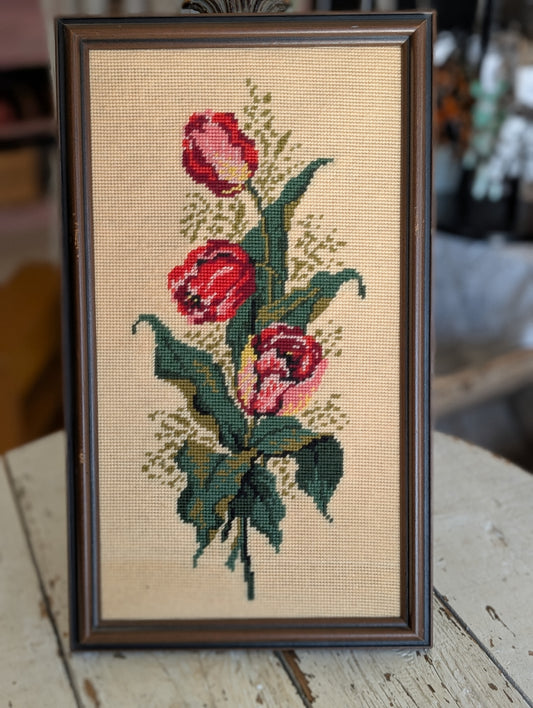 Tall embroidery tulip wall art