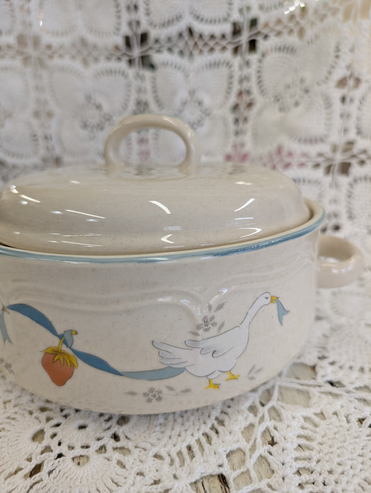 Marmalade" stoneware covered vegetable bowl with goose and strawberry