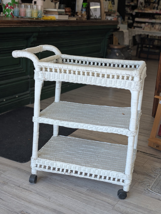 White wicker cart