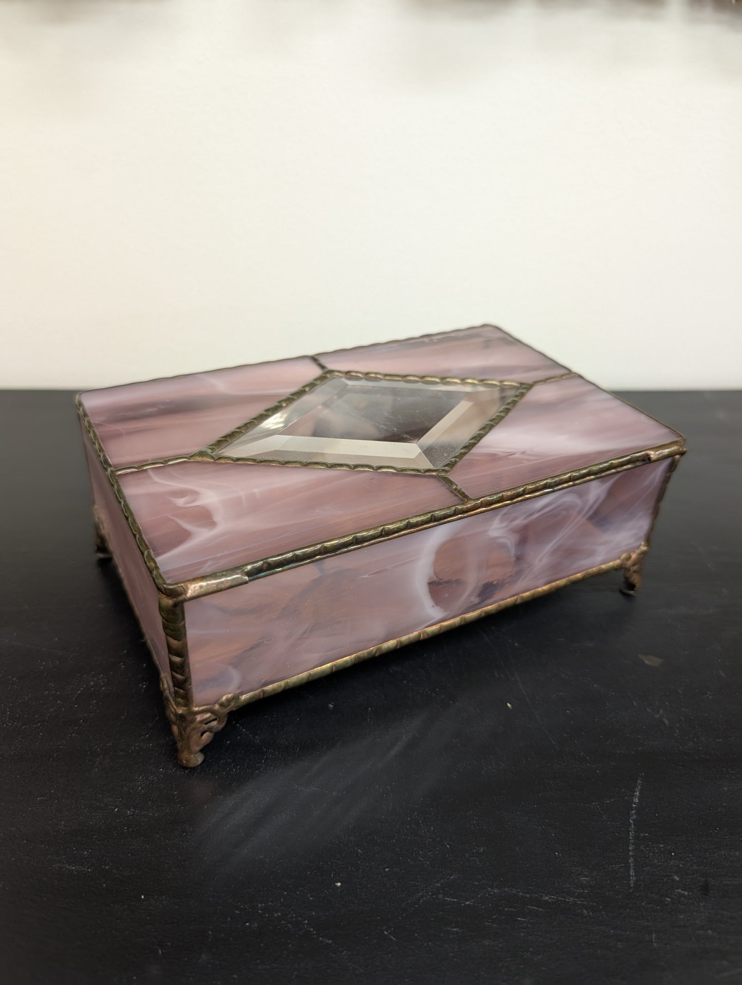 Pink glass jewelry box