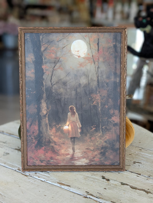 Girl in forest framed Print