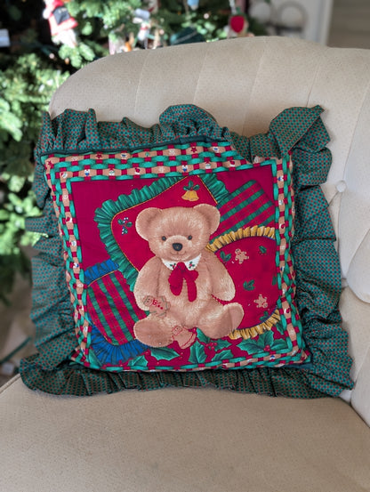 Retro teddy holiday pillow