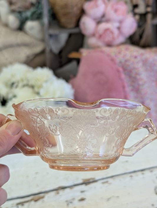 Pink depression glass soup bowl