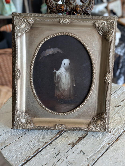 Ghost with umbrella framed print