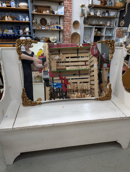 White distressed hall bench