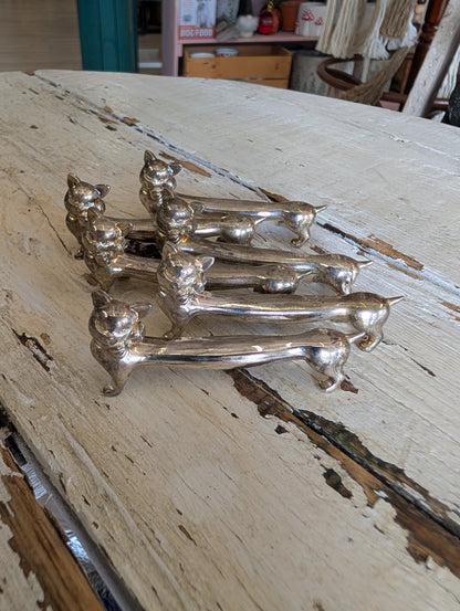 Set of 6 silver kitty knife rest