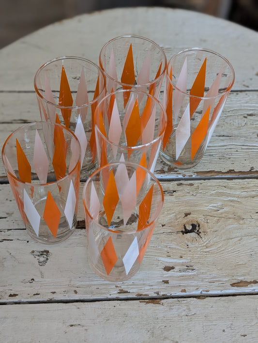 Orange / white vintage glass set of 6