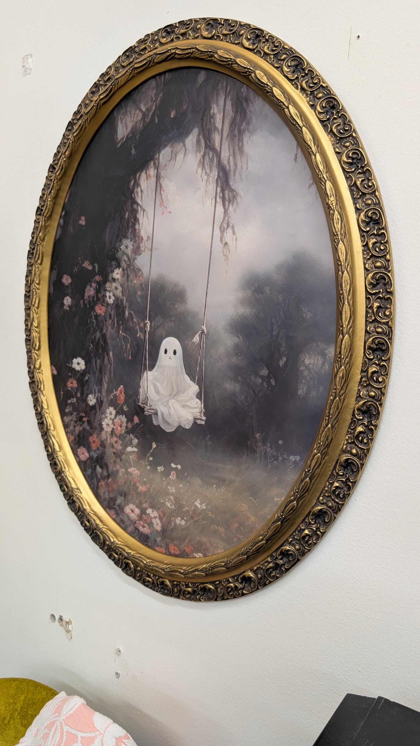 Framed oval ghost on swing print