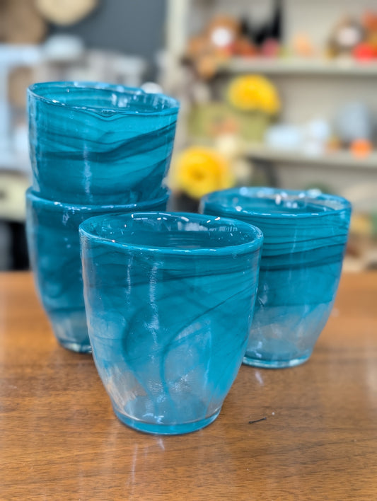 Wavy blue glass set of 4