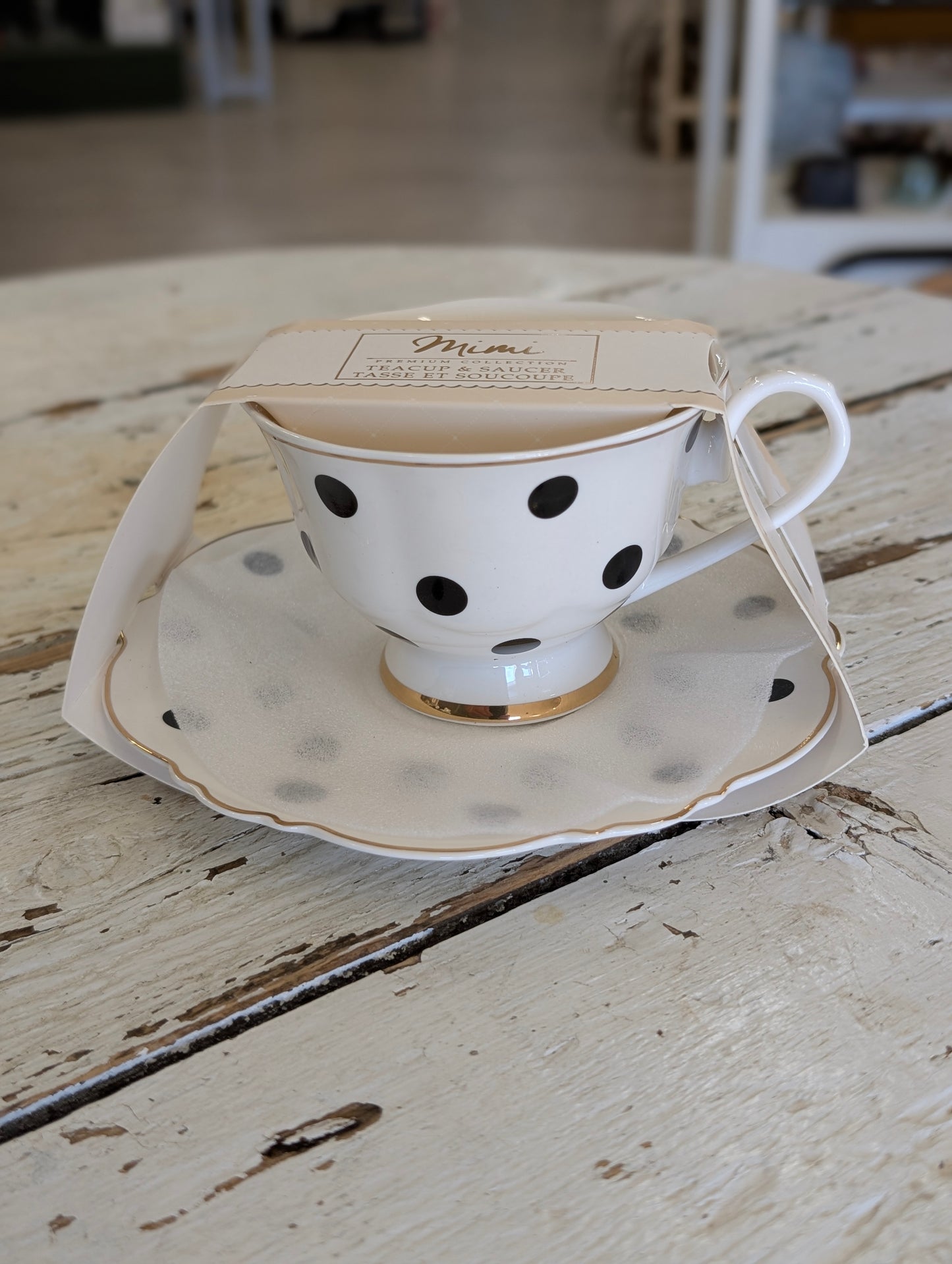 White with dots teacup
