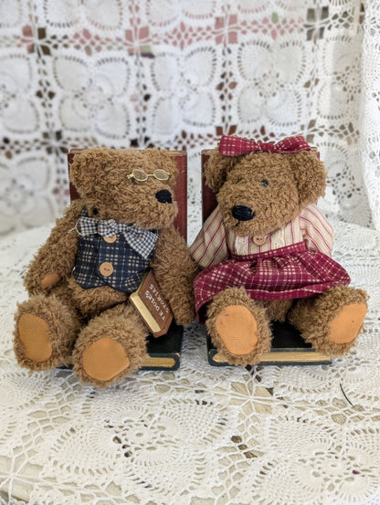 1980s teddy bear bookends with faux books