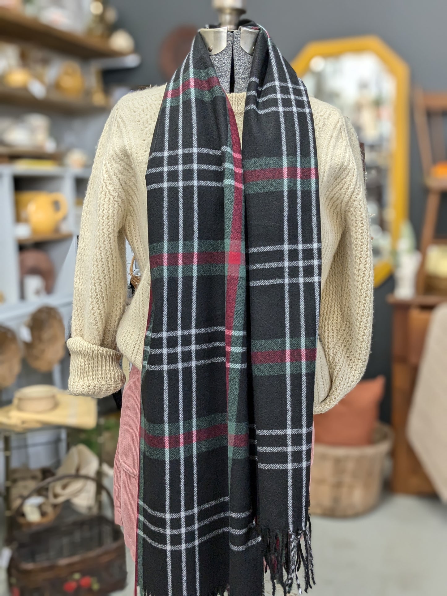 Black Plaid Wrap Scarf