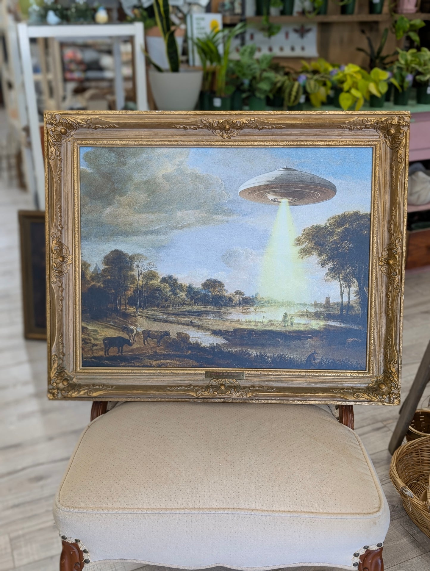 Ornate frame with alien print