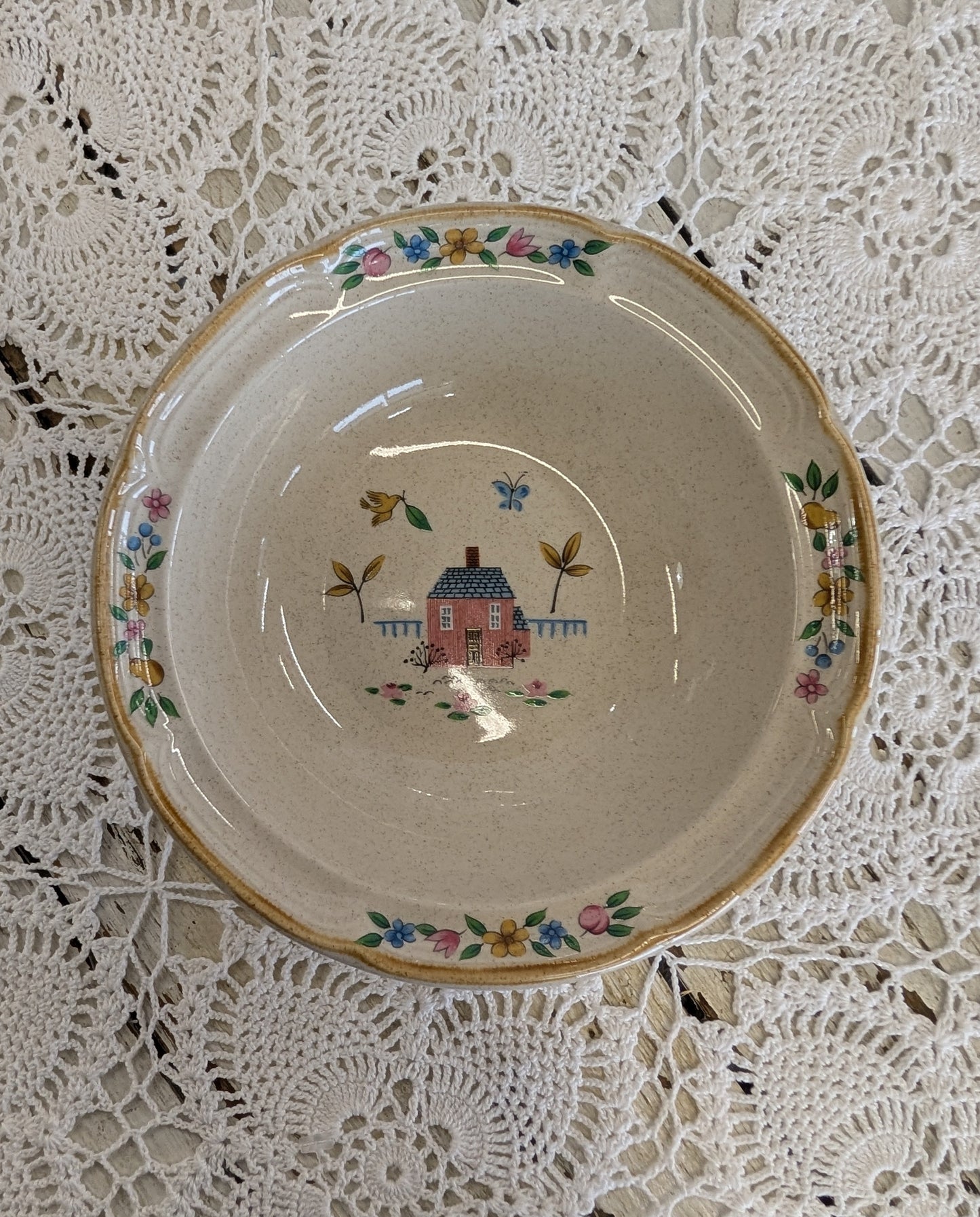 Heartland stoneware bowl with a house and floral motif set of 6