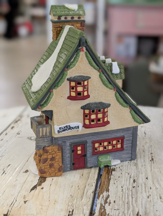 Department 56 ceramic Christmas village house, "Elf Bunkhouse."