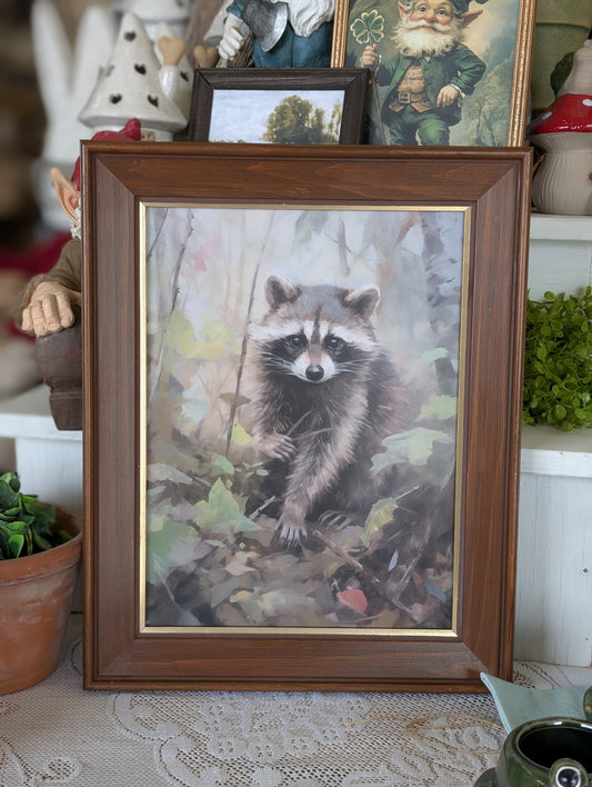 Racoon in Forest Framed Print