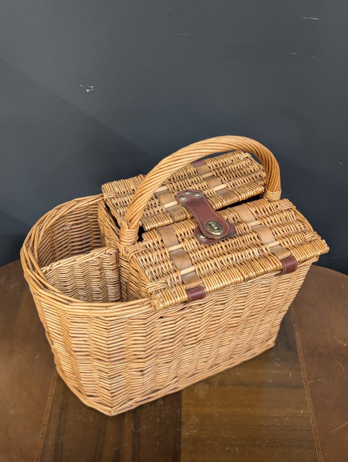 Vintage whicker wine and cheese basket