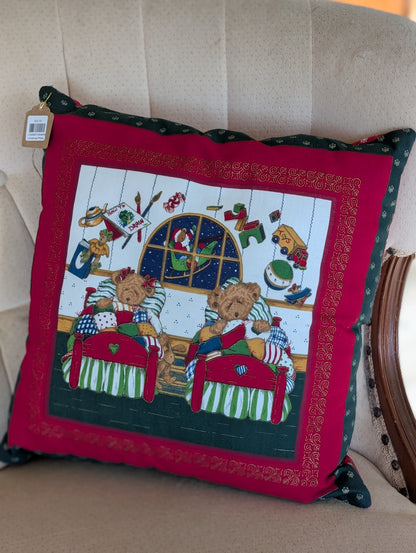 Retro teddy holiday pillow