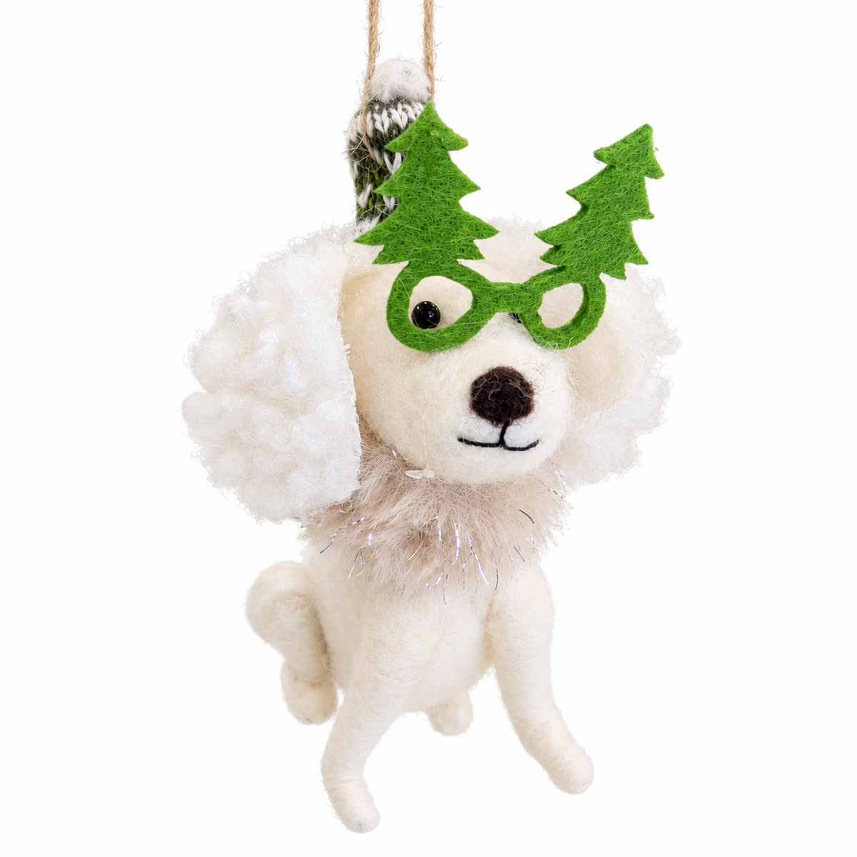 Felt Dog with Tree Glasses Ornament