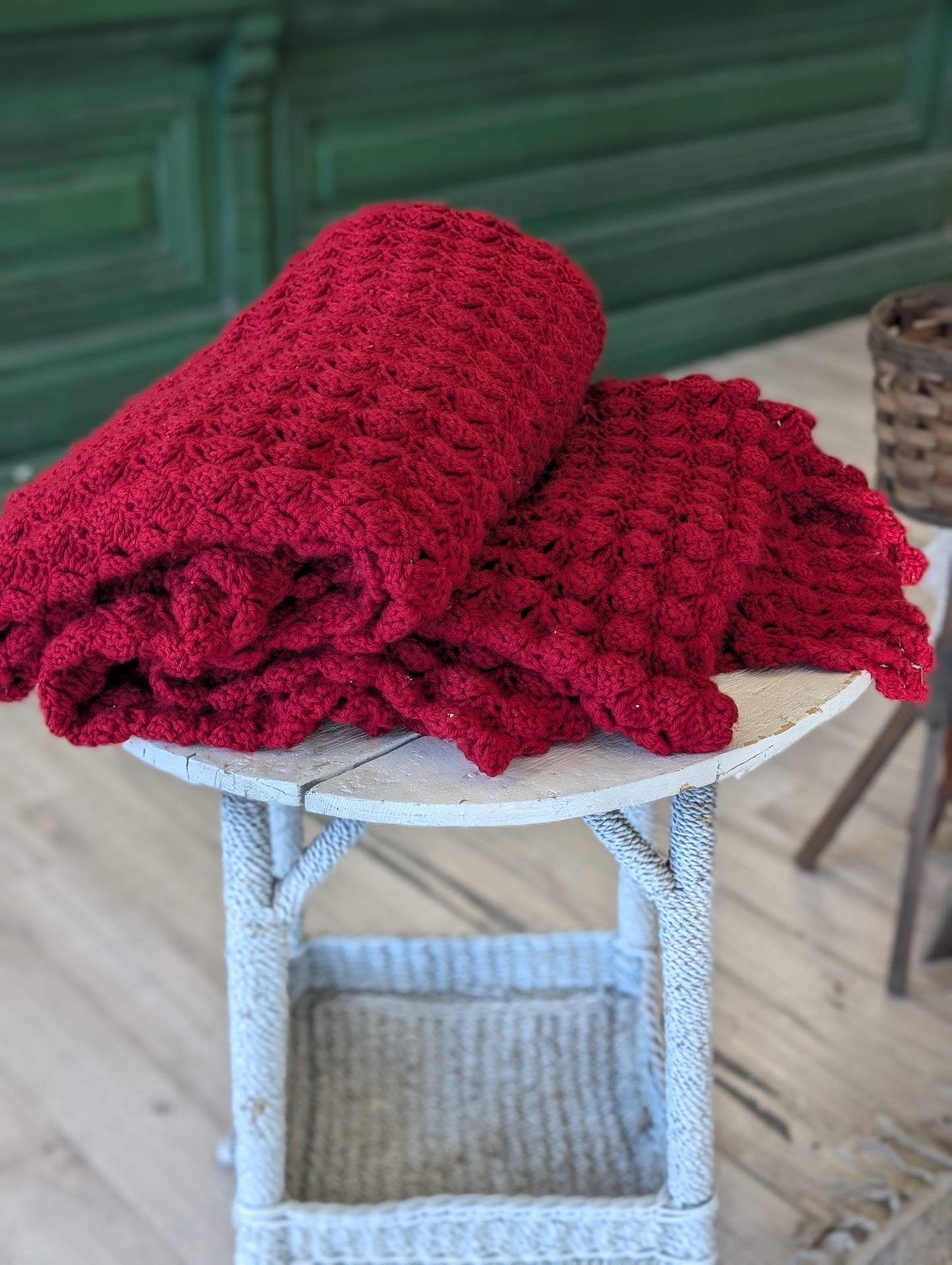 Large burgancy crochet throw