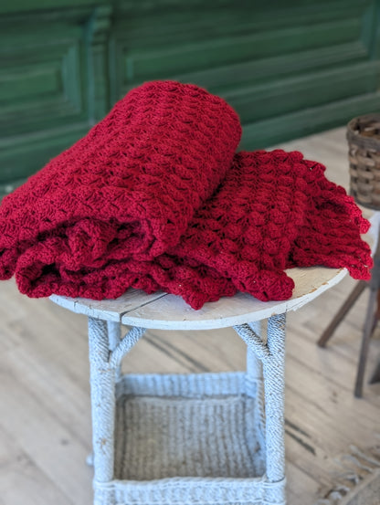 Large burgancy crochet throw