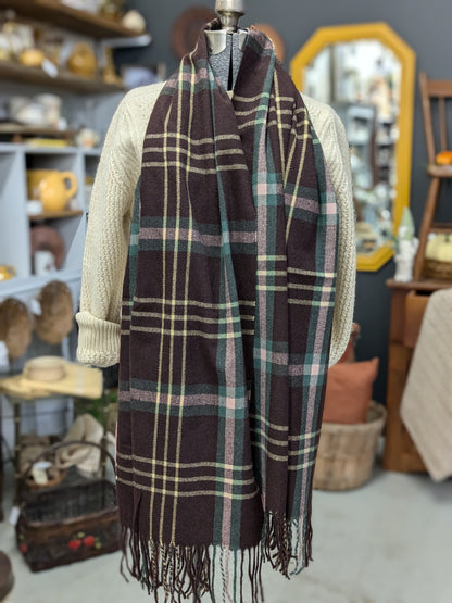 Brown Plaid Wrap Scarf