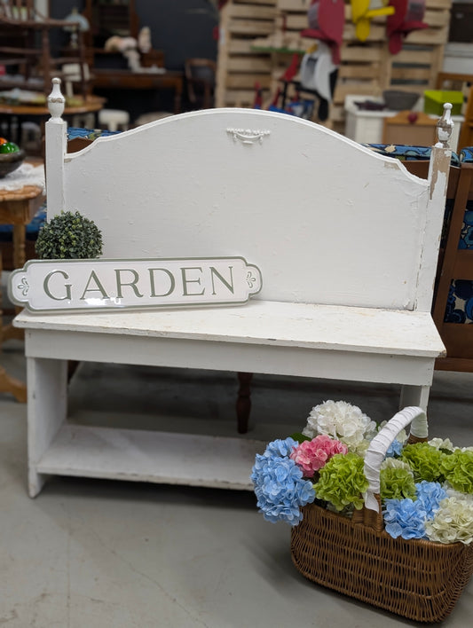 Rustic white garden bench