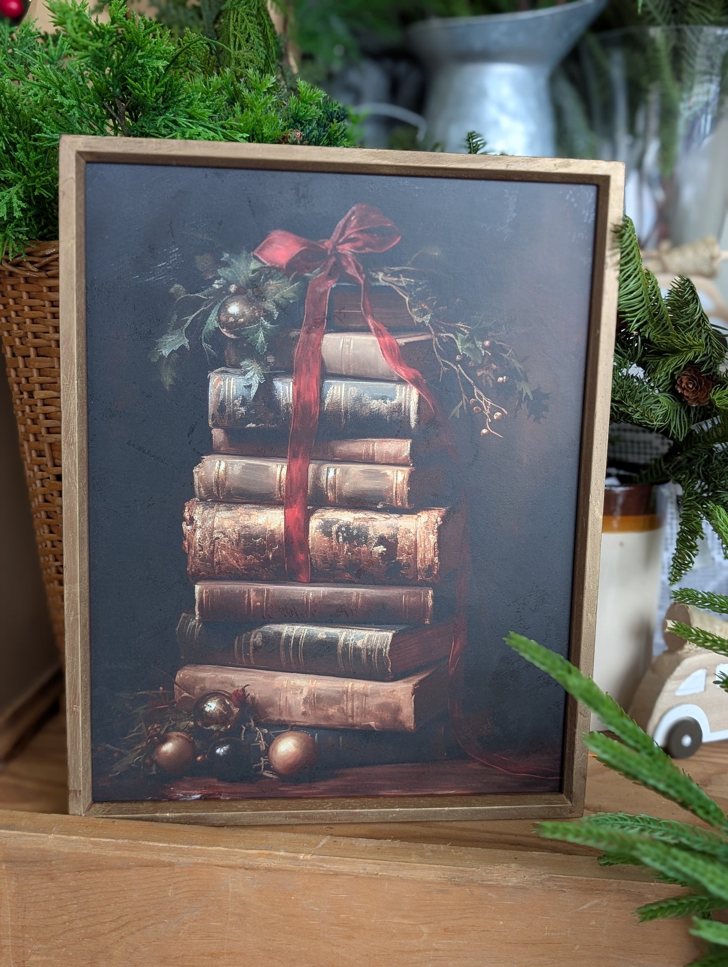 Framed book stack art