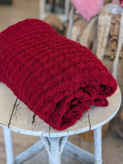 Large burgancy crochet throw