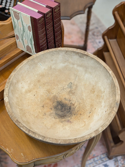 primitive white pine wood dough or serving bowl.