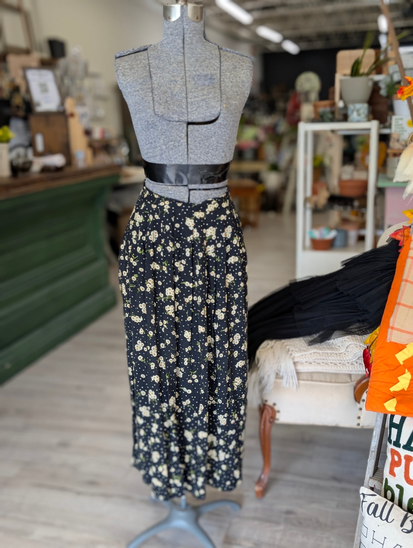 Black floral skirt