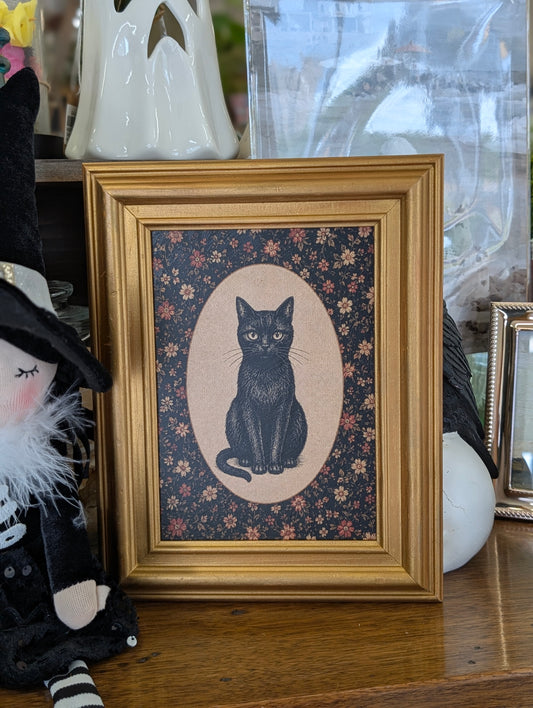 Cat print in gold painted frame 5x7