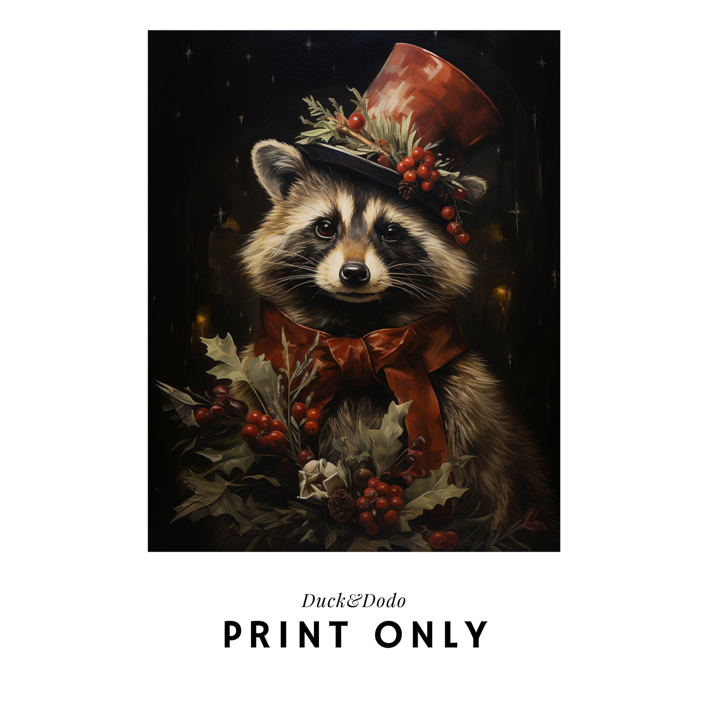 Holiday Racoon Print