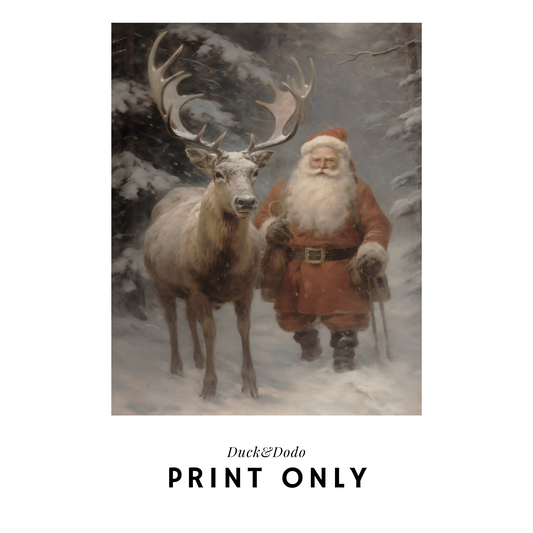 Santa with Reindeer Print