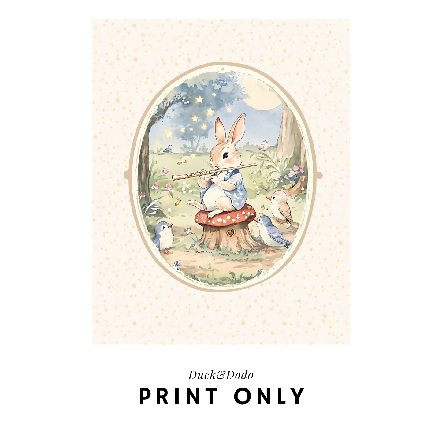 Flute Playing Bunny Print