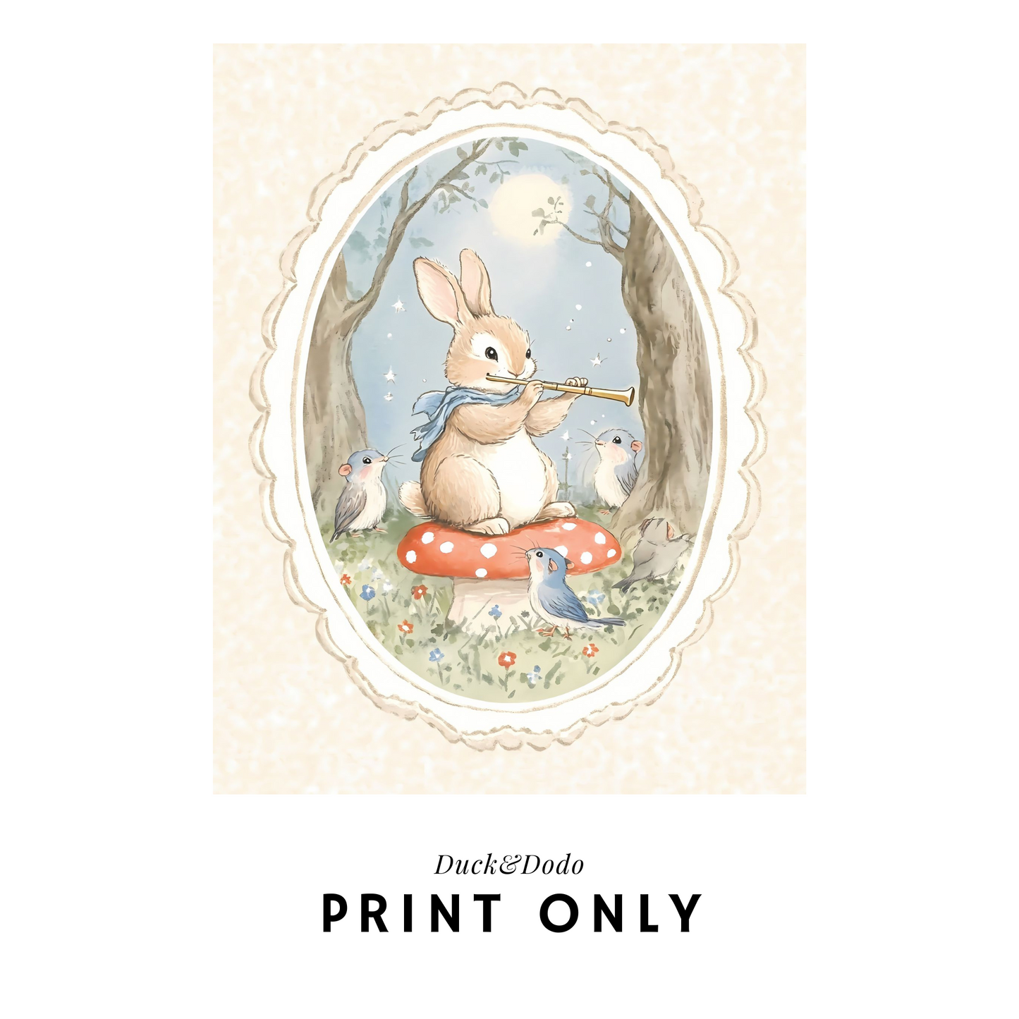 Flute Playing Bunny Print Yellow back