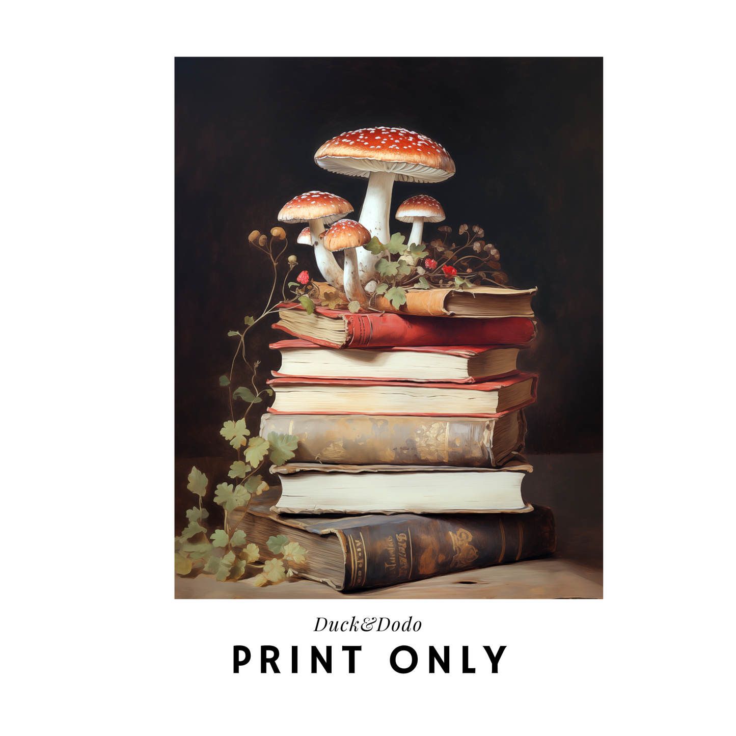 Mushroom Book Stack Print